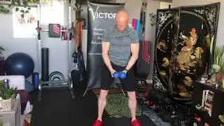 Dumbbell put down/pick up low squats