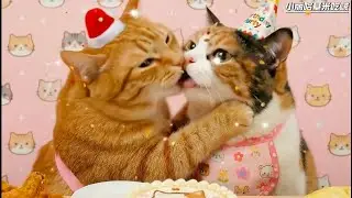 Two Cute Cats Eating Cake🎂😻|AI Cats ASMR|Funny Cat Food Video#AICats #CuteCats #CatsEating #Two cats