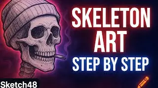 🔥 Skeleton Art Drawing Tutorial | Aesthetic Dark Sketch | Beanie Skeleton Smoking #trending #viral 