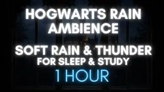 Rain sounds with soft thunder | HOGWARTS background castle | 1 HOUR