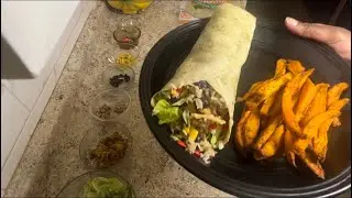 Southwest Chicken Wrap w/ Sweet Potato Fries. Quick Meal