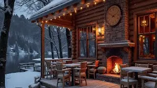 Warm winter air on the balcony ❄️ Falling snow, soft jazz, fireplace fire for a peaceful night