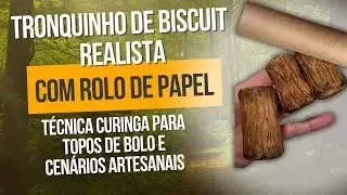 Tronquinho de Biscuit Realista com Rolo de Papel Técnica Curinga para Topos de Bolo e Cenários Art