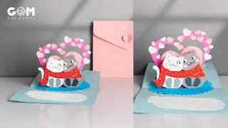 How to make Cat Couple Pop-up Card - DIY Valentine's day Card #valentinesday #love #pop_up_card
