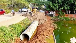 Amazing New Complete Drainage And Water By Skill Bulldozer Pushing Soil & Dump Truck Unloading Soil