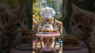 Adorable Kittens Enjoying a Burger Feast!😻 #CuteKittens #BurgerParty #AdorablePets #KittenChef