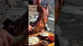 🐐🔥 Full Goat Roast Cutting ASMR | Golden Crispy Skin & Tender Meat 🍖 | Satisfying Knife Slice 🎥