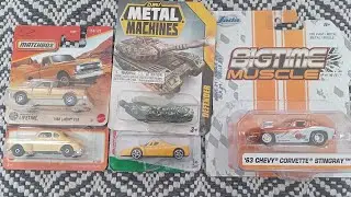 Matchbox C10 ,Plymouth coupe ,BBurago Ferrari Enzo ,Zuru Defender & Bigtime muscle Corvette stingray