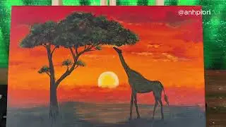 African Sunset Landscape Acrylic Painting | AnhPi Ori