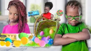 GIRL EATS SIBLINGS EASTER CANDY