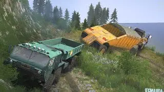Spintires MudRunner - Oshkosh M977 Z 8x8 Pulling Heavy Truck, Caterpillar 770g