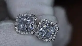 4.0ct Radiant diamond ear studs, 4.0ct diamond ear studs, Simulated lab diamond ear studs