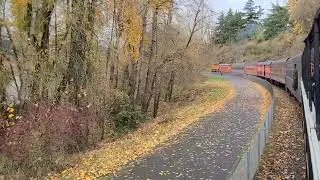 BNSF 3613 Leading Train Around Sweeping Curve Oregon Rail Heritage Center's Holiday Steam Locomotive