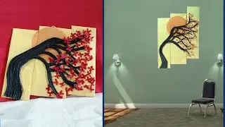 Beautiful tree wallmate /Diy wall hanging craft ideas with flower tree /How to make handmade tree