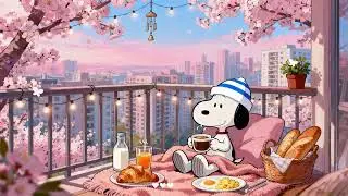 Spring Balcony Morning with Snoopy 🌸Cozy Lofi for Relax, Coffee Time, Study & Slow Living