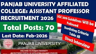 Assistant Professor Recruitment in Panjab University (P.U) Affiliated Colleges II Total Posts 68+