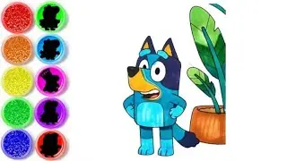Drawing and colouring Bluey and the pot | Let's color Bluey colouring book 