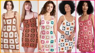Crochet Mini Dress, Flattering Form Fitting Granny Square Dress,  #style #crochet #trending