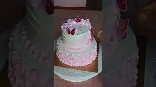 1.5 pound 2 tier pink butterfly cake design tutorial in Bengali|Easy cake decorating ideas 💡|