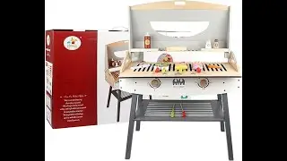 Wooden Pretend Barbecue Grill Play Set, Play Kitchen Set Cooking Gift for Girls and Boys