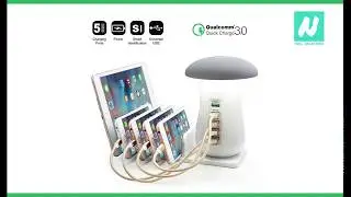 5 Port USB Charging Station with Mushroom LED Desk Lamp