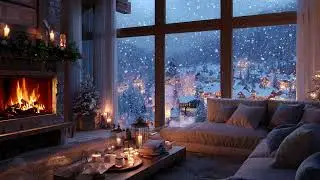 Snowfall Winter Night Mood | Fireplace Warmth for Stress Relief