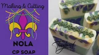 Making fleur de lis N'Awlins style CP soap with drop swirl.