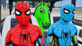 Horse Spiderman Dance With Red Car Drive ► Color Spiders Chase Horse Superhero Crazy Dancing Game Ne