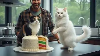 Calico Cat Sees Her Cake Twin LIVE! 😺🎂 #CalicoCat #CatCake #ShortsLive