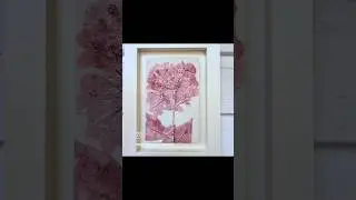 New handmade botanical plaster cast of garden phlox tinted red in a wood shadowbox in pearl white.