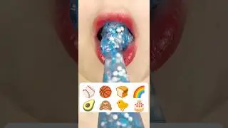 ASMR EMOJI FOOD sprinkle party dried marshmallow popping candy jelly milk eating sounds #shorts