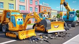 Mini Truck World | Construction Vehicles Help the Town Hospital &ndash; Caring Teamwork Story for Kids