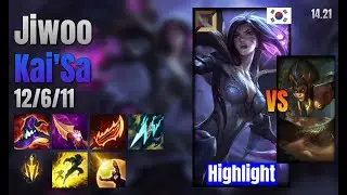 Jiwoo Adc Kai'Sa vs Cassiopeia lol KR solo rank Highlight 14.21