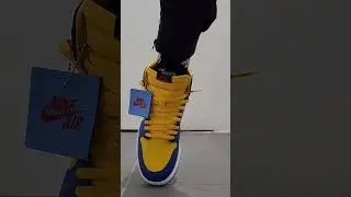 Nike Air Jordan 1 Retro HI OG Reverse Laney Varsity Maize Game Royal Sail on feet short