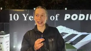 Jess Bailey reacts to her British U20 5km record of 15:25