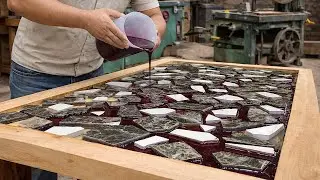 This Unique And Unusual Table Is Made From Broken Pieces Of Tile And Epoxy.