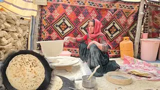 Nomadic life | Baking local bread on fire by a nomadic woman and the real life of nomads