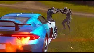 Free Fire intense fight cinematic video, two characters gunfight, slow motion bullets, fire spark