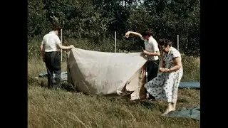 16mm - France - camping tent setup - 1958