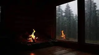 LIVE 4K Heavy Rain & Fireplace Ambience — Dark Night for Sleep