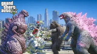 Shin Godzilla, Mechagodzilla Singular Point vs Team Godzilla, Kong - The Final Rematch ( GTA V Mod )