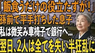 「飯食うだけの役立たずが！」ご飯を投げつけ孫の前で私の頬を平手打ちする息子夫婦。その夜、私は静かに微笑み車椅子で銀行に向かった→翌日、私は2人を自分の人生から消した【シニアライフ】【60代以上の方へ】