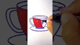 how to draw a cup | cute tea cup drawing and coloring #coloring #drawing #art #satisfying 🍵☕🍵