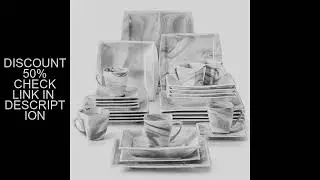 30PCS Marble Grey Porcelain Tableware Dinnerware Set with 6PCS Dessert/Soup/Dinner Plate/Cup/Saucer,