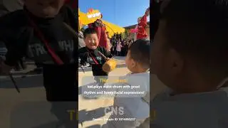 Talented kid plays waist-drum with good rhythm and funny facial expressions #china #drummer #talent