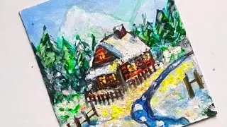 How to Draw Winter Snowy landscape | Easy Acrylic Small Landscape Painting Step by Step