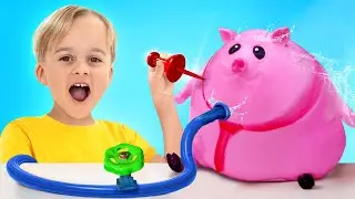 Lustige wissenschaftliche Experimente mit aufblasbarem Spielzeug