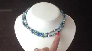2 Row Shades of Blue Multi Coloured Freshwater Cultured Pearl Necklace