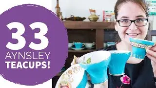 My TEACUP collection: 33 VINTAGE Aynsley Teacups (ALL turquoise) + Clipper Ship!