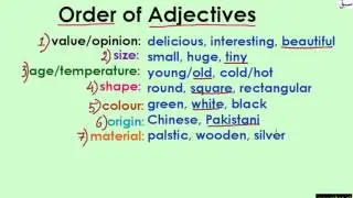 Order of Adjectives (explanation with examples), English Lecture | Sabaq.pk